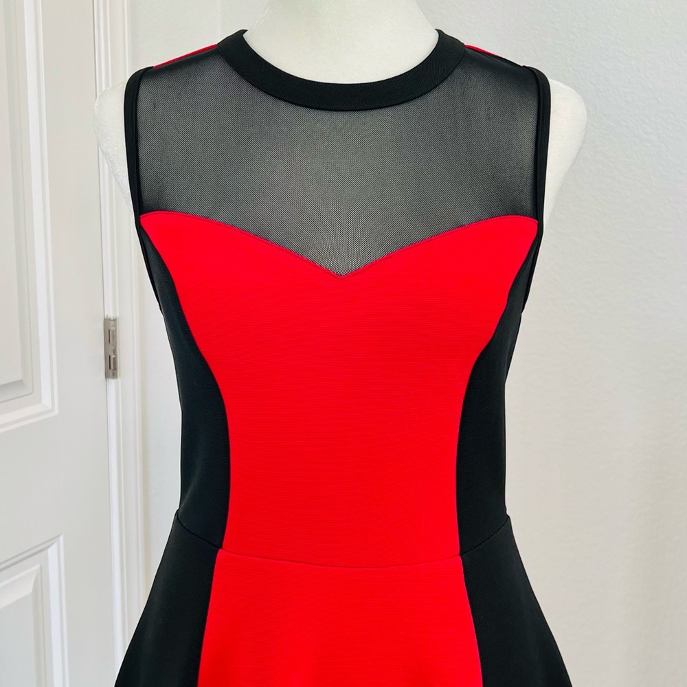 Material Girl Red & Black Color Block Fit & Flare A-line Cocktail Party Dress - Picture 2 of 7